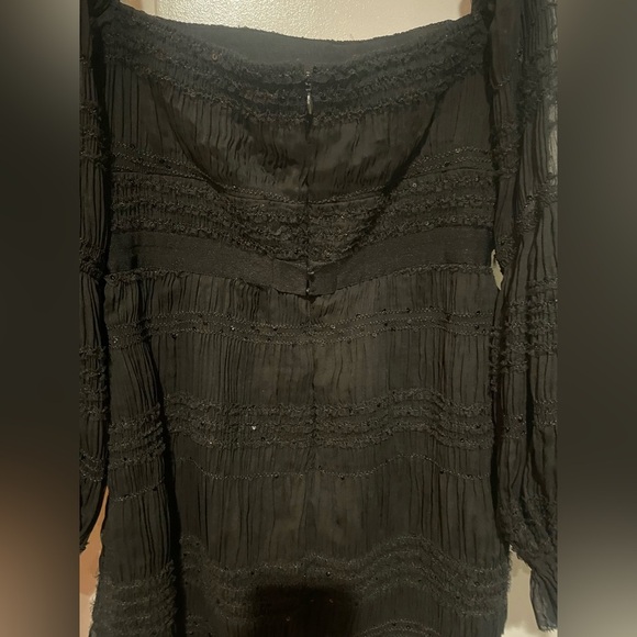 New! Self-Portrait Shirred Chiffon Long Sleeve Sequin Black Mini Dress 🖤 size 10 - Picture 14 of 15